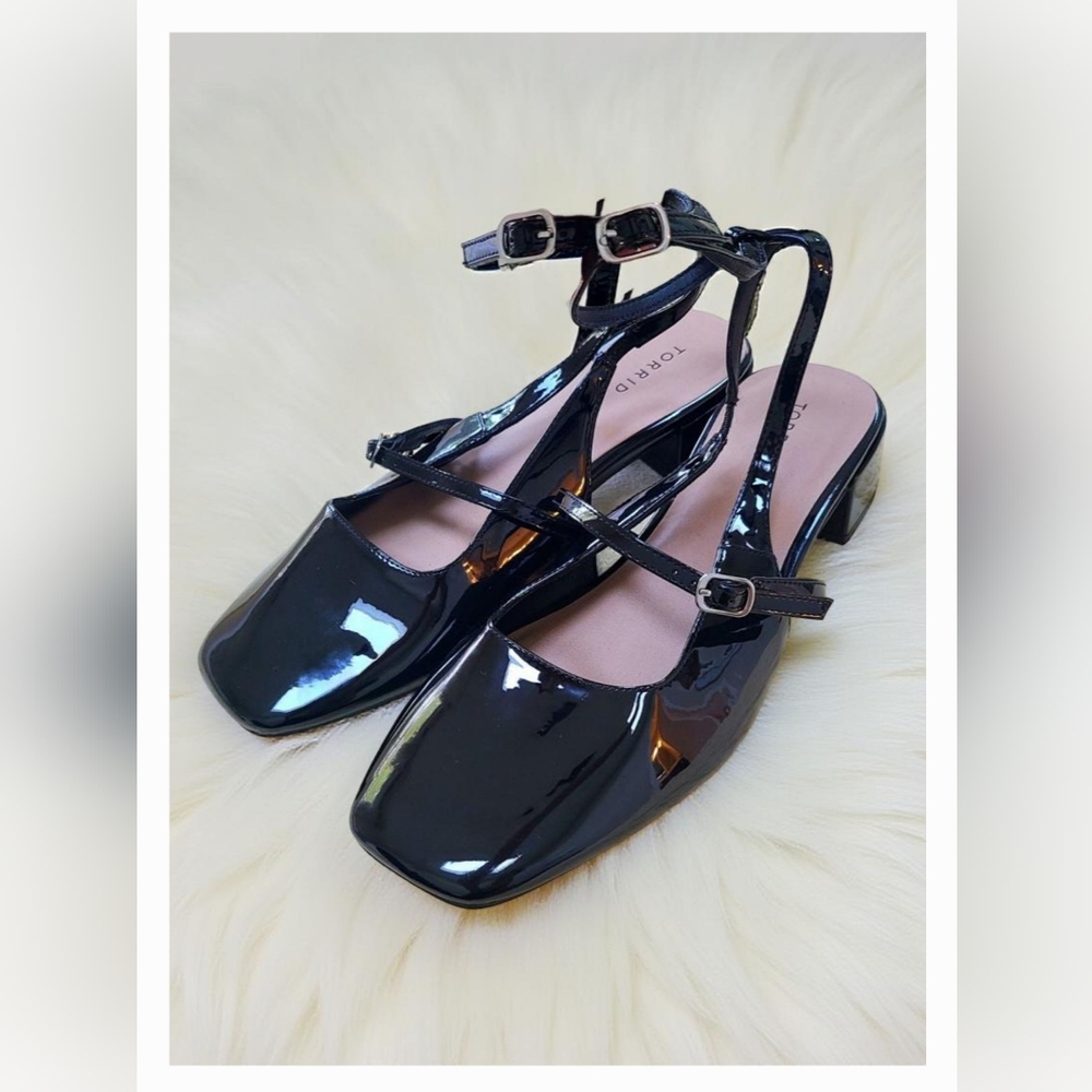 NWOT Black Patent Leather Open Heel Sandals
